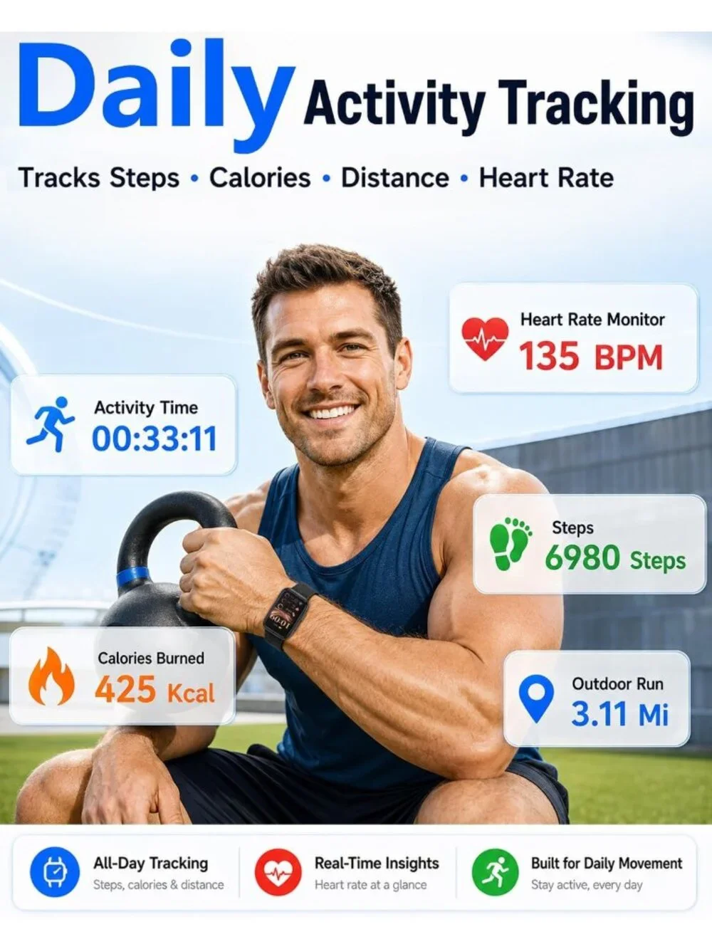 24/7 Heart Rate & Blood Pressure Monitor Smart Watch, Sleep Tracker, IP68